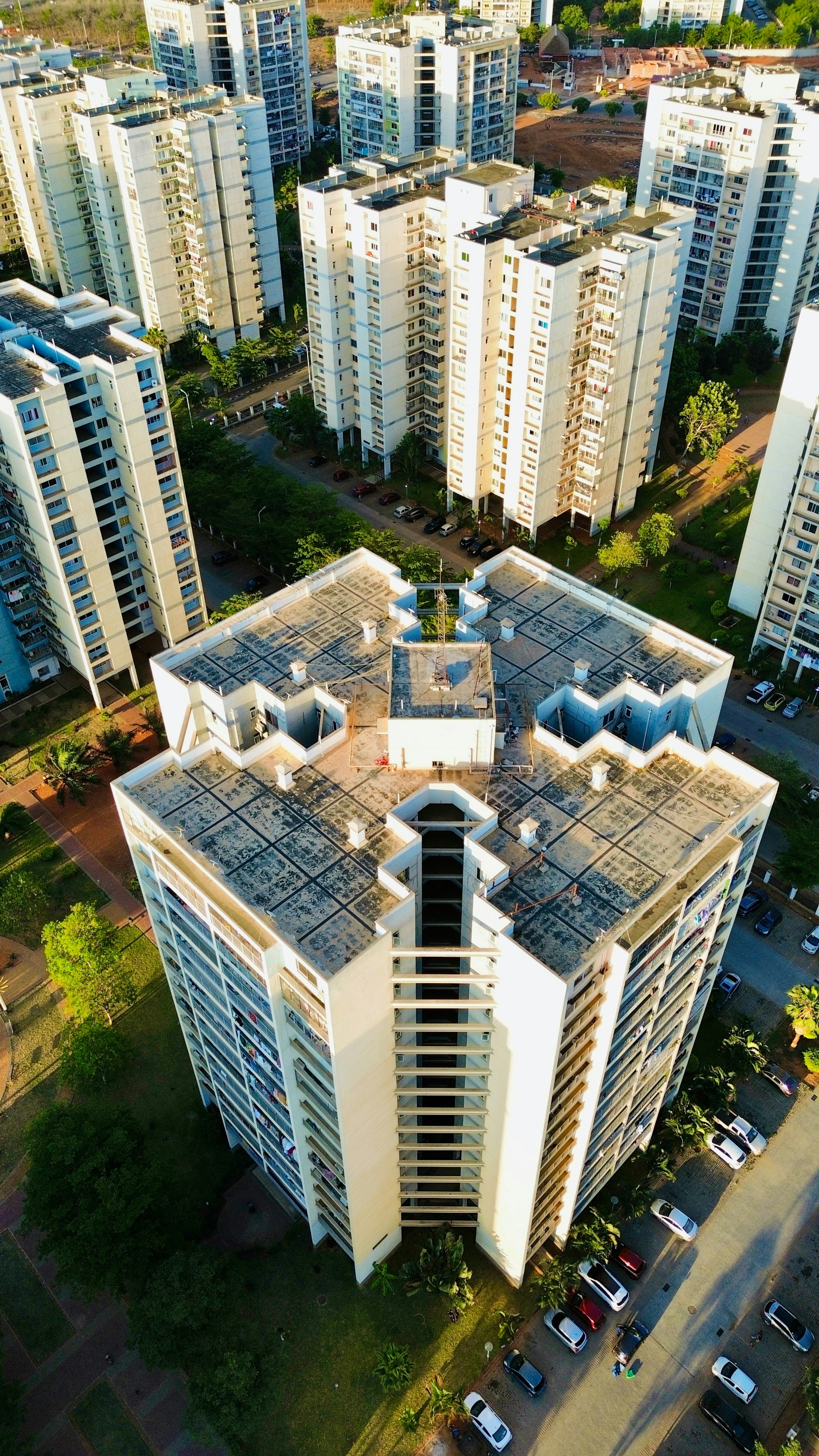 Aerial view of a group of apartment buildings